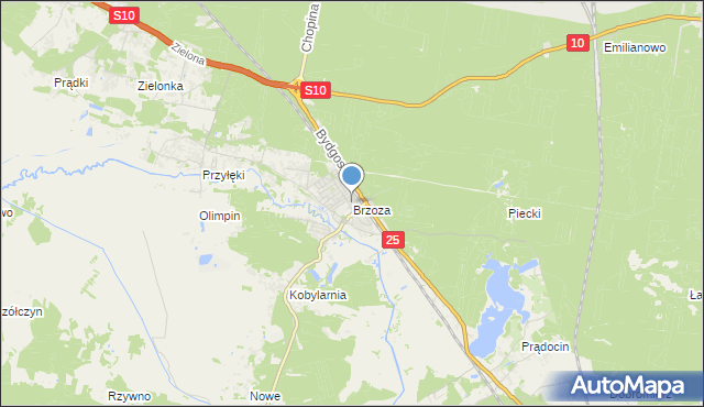 mapa Brzoza, Brzoza gmina Nowa Wieś Wielka na mapie Targeo